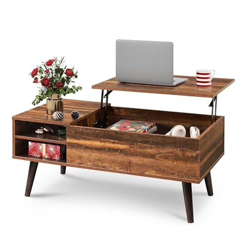 WLIVE Classic Brown Lift Top Coffee Table with Hidden Storage & Adjustable Shelf - 39"