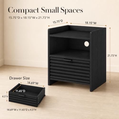 Black Oak Nightstand with Drawer - Modern End Table by Bon Augure