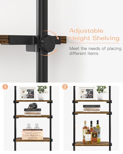 ALLZONE Rustic Brown 4-Tier Floor-to-Ceiling Narrow Bookshelf - Small Space Storage