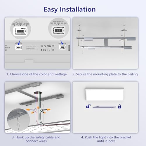 2x4 LED Flat Panel Light Surface Mount - 70W, Dimmable, 5 CCT & Wattage Variants - Includes Variation 1