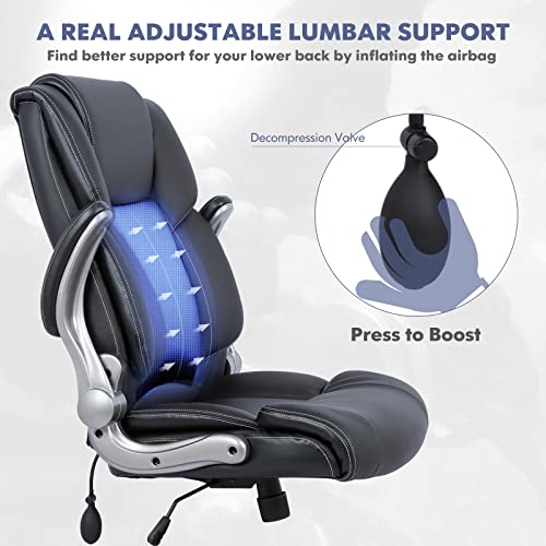 Ergonomic Office Chair with Inflatable Lumbar Support & Flip-Up Arms - Black