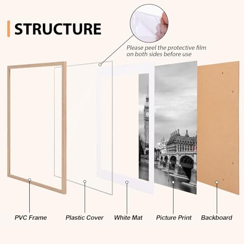 Fixwal 16x20 Natural Poster Frame Set of 6 with Plastic Cover, PVC