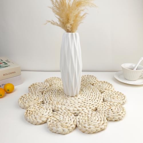 IcosaMro Style C 13.8 Inch Boho Woven Placemats Set of 6 Natural Table Mats for Indoor & Outdoor Dining