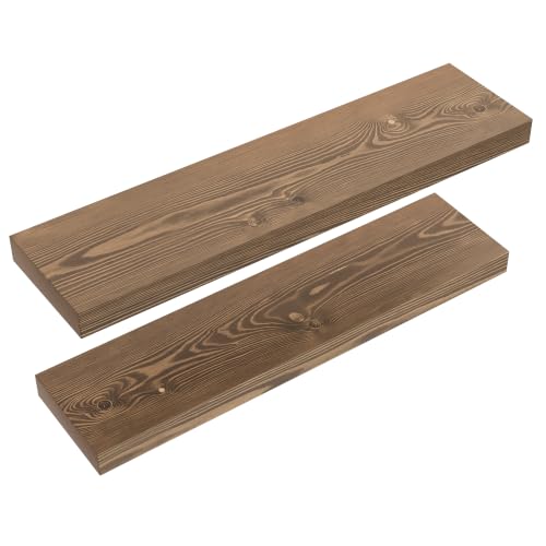 BAOBAB WORKSHOP Walnut 24 Inch Solid Wood Floating Shelves Wall Mount Set