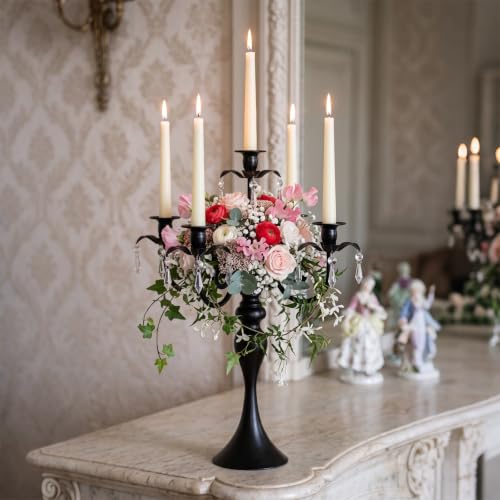 Black 20-Inch 5-Arm Crystal Taper Candle Holder Candelabra for Weddings & Home Decor