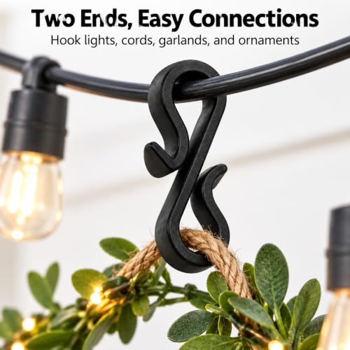50-Pack Black S Hooks for Outdoor Christmas Lights - Lightweight Plastic