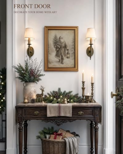 ARPEOTCY Christmas Santa Wall Art 12x16 Inches Vintage Gold Frame