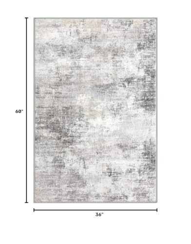 IOHOUZE 3x5 ft Washable Abstract Area Rug Grey Beige Non Slip Entryway Mat