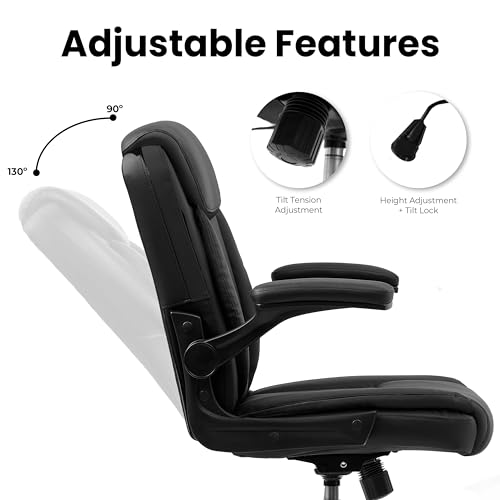 All Black PU Leather Office Desk Chair with Adjustable Arms - Ergonomic Comfort