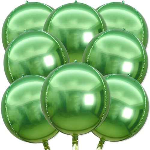 8 Pcs Gradient Green Balloons, 22 Inch Large 4D Round Metallic Chrome Foil Mylar Balloons for Birthday Party Decorations Christmas Baby Shower Engagement Spring Summer Jungle Green Party Supplies