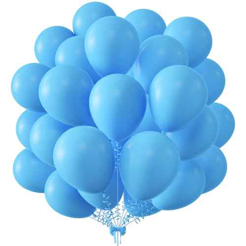 KALOR 10 Inch Light Blue Balloons, 100 Pcs Latex Helium Balloons for Birthday Party Baby Shower Wedding Graduation Graduation Party Decorations