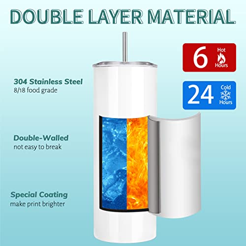 25 Pack 20oz White Sublimation Tumblers - Skinny Straight Drinkware with Gift Box