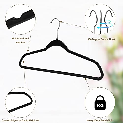 50-Pack Black Plastic Hangers - Slim Non-Slip Clothes Hangers with 360° Swivel Hook