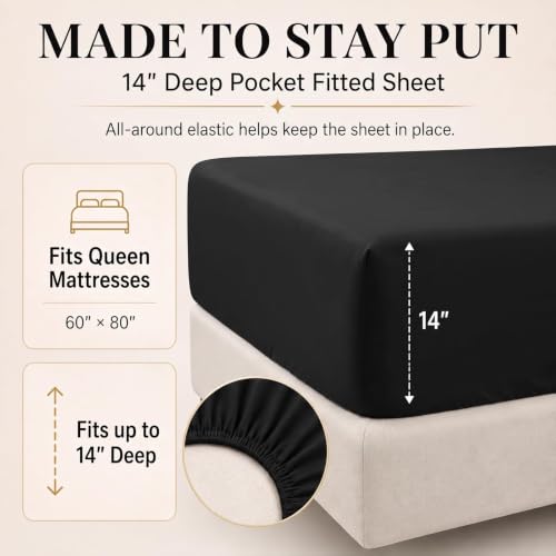 CozyLux Queen Comforter Set Black 7-Piece Bed in a Bag - All Season Microfiber Bedding