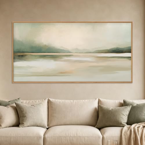 DRACIT Large Abstract Sage Green Pastel Wall Art Set — 20x40 Inch Framed Canvas, Landscape Home Decor