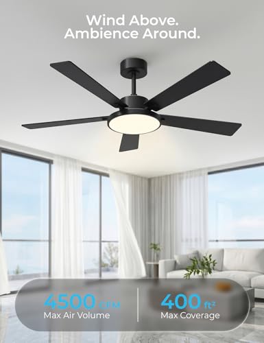 52-Inch Black Smart Ceiling Fan with Lights, Remote & App Control - Walnut/Black