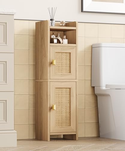 Akxomel Rattan Small Bathroom Floor Cabinet 7.9"D x 7.9"W x 30.7"H Storage Unit
