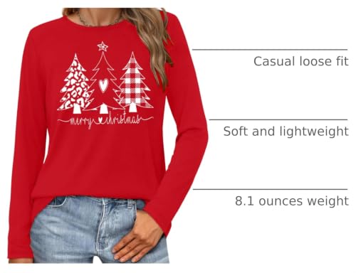 MEESHEEP Merry Christmas Shirts for Women X-Large Red Plaid Xmas Trees Graphic Tee