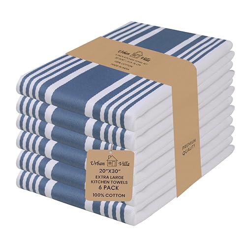 Urban Villa Indigo Blue & White Cotton Kitchen Towels Set of 6 20x30"