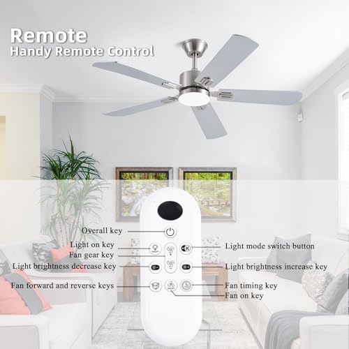 52 Inch Modern Ceiling Fan with Lights and Remote Control - Nickel Finish