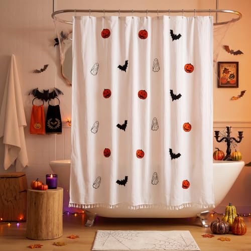 Mindsoft Halloween Ghost Shower Curtain - White Halloween Pattern Bathroom Decor
