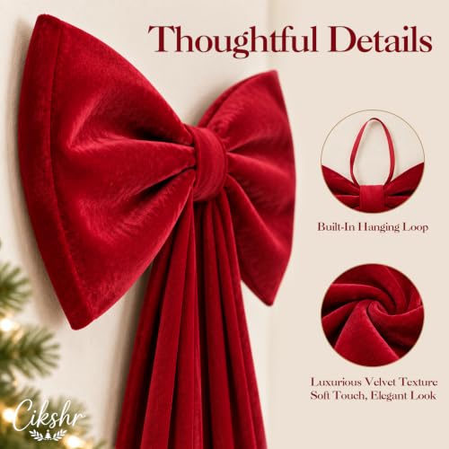 Cikshr 2 Pack Large Burgundy Velvet Christmas Tree Topper Bows - Holiday Decor