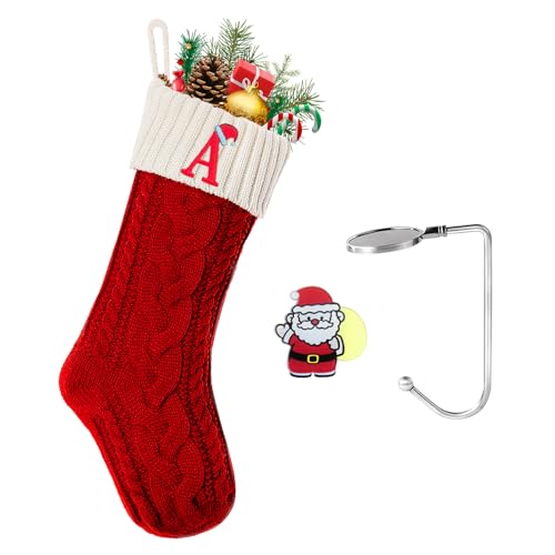 Guccde 18 Inch Christmas Stocking with Initial A - Personalized Monogram Knit Stocking, Red & White