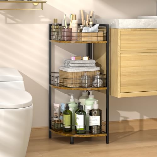 DAOUTIME Black 3-Tier Corner Standing Shelf - Triangular Bathroom & Kitchen Organizer