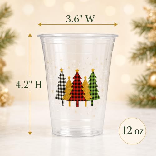 Christmas Gingham Tree Disposable Cups 12oz Pack of 100 - Festive Drinkware