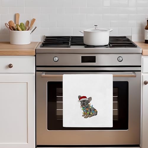 French Bulldog Kitchen Towels - Frenchie Navidad Christmas Decor, 16x24 Inch - Noaleviax