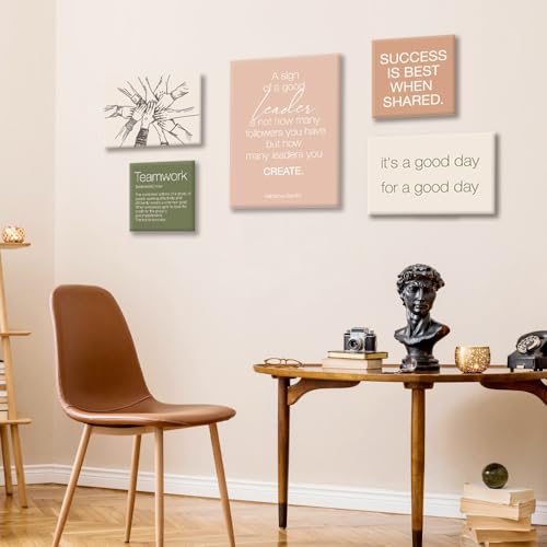 Motivational Office Wall Decor Set of 6 - Framed Teamwork Quotes, 14.6 x 11.5 inches - Modern Office Art