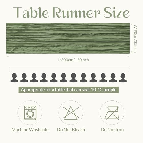 Veblandy Sage Green Cheesecloth Table Runner 120 Inch Boho Rustic Wedding Decor