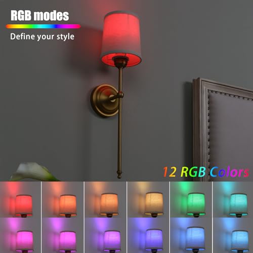 Battery Operated Wall Sconces Set of 2 with Fabric Shade - Dimmable, Remote Control, Modern & Retro Design
