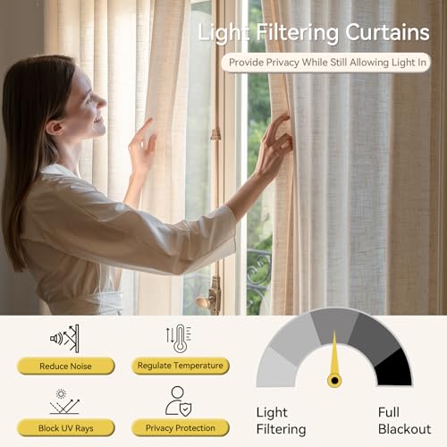 Three Girls Natural Linen Pinch Pleated Curtains 40"W x 90"L Set of 2 - Light Filtering Window Drapes for Living Room & Bedroom