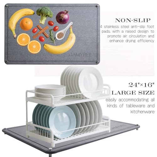 Large Dish Drying Mat for Kitchen 24x16 Dark Gray - Water Absorbent & Supportive