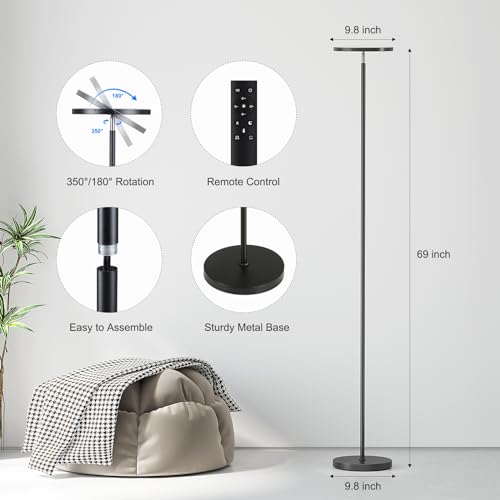 SUNMORY Black Floor Lamp for Living Room with Remote, Dimmable LED Standing Light