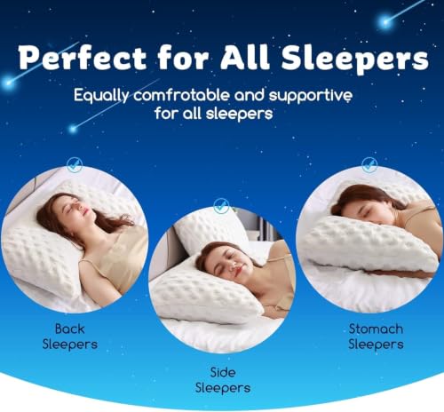 KUCEY Queen Size Crescent Cooling Side Sleeper Pillow for Neck & Shoulder Pain - Washable Cover, Adjustable Memory Foam, Luxury Support, White