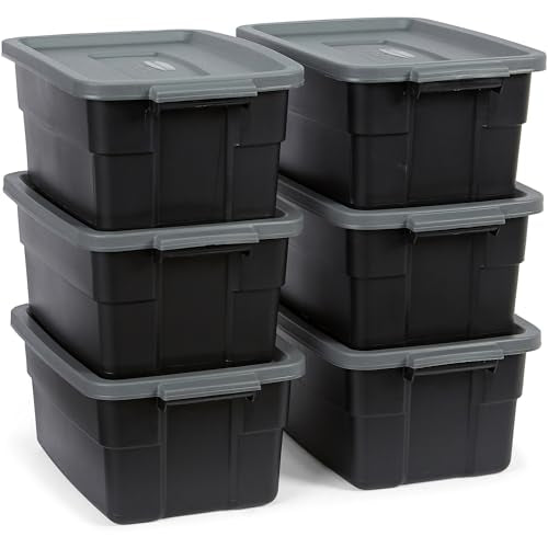 Rubbermaid 3 Gallon Heavy Duty Storage Totes - 6 Pack with Snap Lids & Handles, Stackable Plastic Bins for Home & Garage
