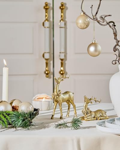 DN Deconation Gold 2-Pack Christmas Reindeer Figurines - Tabletop Decor Set