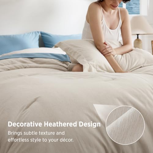 Beige Oversized King Comforter Set - Cationic Dyed Microfiber Bedding with 2 Shams