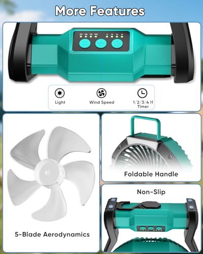 Rechargeable Camping Fan with LED Light & 20000mAh Power Bank - Blue