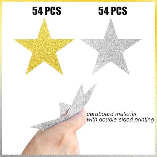108 Pcs Glitter Stars Cutouts 6 Inch Cardboard Stars Cut-Outs Wall Decor for Christmas Birthday Graduation Classroom Bulletin Board Party Supplies (Gold, Silver)