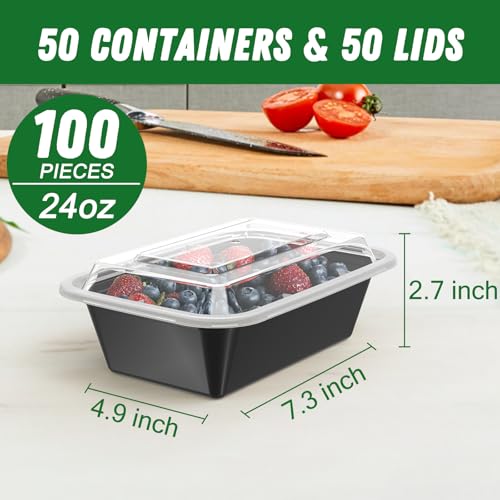 Dealusy 50 Pack 24 oz Reusable Meal Prep Containers with Lids - Leakproof & Dishwasher Safe