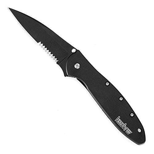 Kershaw Leek Pocket Knife Black Serrated - 3in Sandvik Blade, Assisted Opening