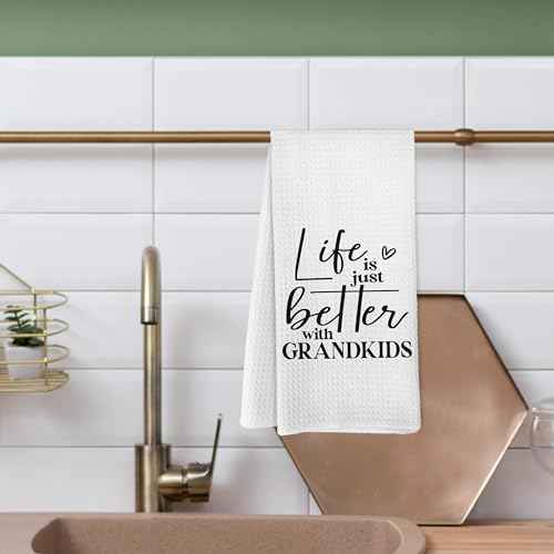 Grandma Gifts Kitchen Towels, Life is Just Better with Grandkids Dish Hand Tea Towels for Kitchen Decor, Gifts for Grandparents Grandma Grandpa from Grandkids Grandchildren, 16x24inch