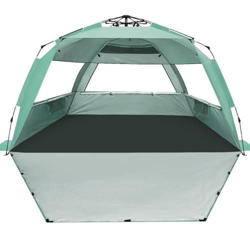 WhiteFang Mint Green XXL Pop Up Beach Tent Sun Shade Shelter for 3-4 People, UV Protection, Extendable Floor