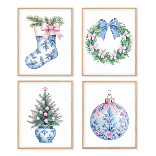 Boat Wades Chinoiserie Christmas Wall Art Prints Set of 4, Unframed 8x10 (Variation: Chinoiserie3)