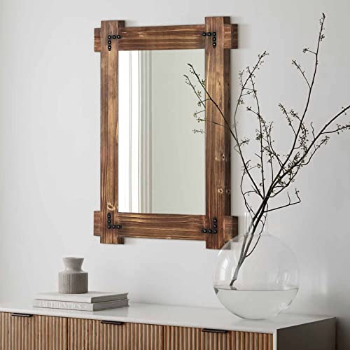 MeMoreCool Rustic Wood Bathroom Mirror 30x20 Inch Farmhouse Vanity Wall Mirror
