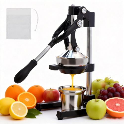 Cast Iron Juicer Manual Hand Press - Professional Citrus Juicer, Black