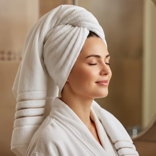 White/Taupe Luxury 6-Piece Cotton Bath Towels Set - Soft Absorbent & Quick Dry